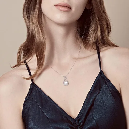 Miniatura 2 de FANCIME Pearl Jewelry Gifts June Birthstone Necklace 9-10mm Genuine Cultured Freshwater Pearl in Sterling Silver Infinity Pearl Necklace Fine