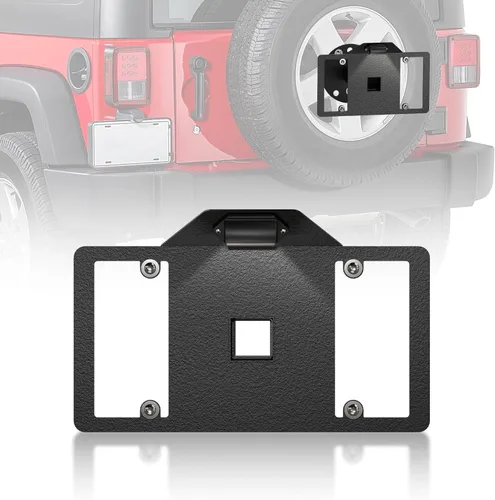 para Wrangler JK TJ LJ YJ Montaje de Llanta de Repuesto con Marco de Matrícula y Luz LED Compatible con Jeep Wrangler JK JKU TJ LJ YJ 1987-2018,