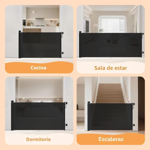 Miniatura 7 de Puerta retráctil para bebés para escaleras y puertas, 34 pulgadas de alto que se extiende hasta 55 pulgadas de ancho, puerta de malla para bebés