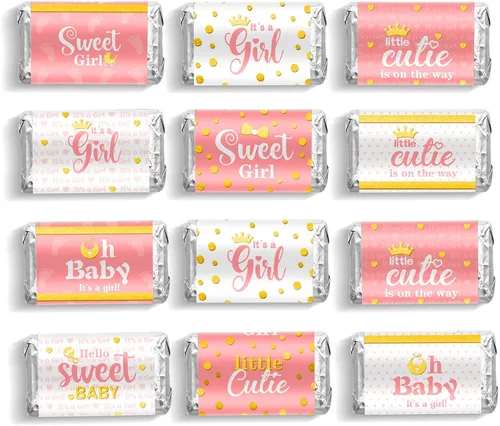 Clabby 90 unidades de envoltorios de dulces para baby shower, mini barra de caramelo, envoltorios en miniatura, calcomanías de barra de chocolate