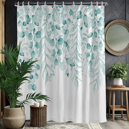 Miniatura 21 de KAIRA Cortina de ducha de eucalipto negro con diseño clásico y moderno, hojas de plantas de acuarela con diseño floral, decoración de baño, 72 x 72