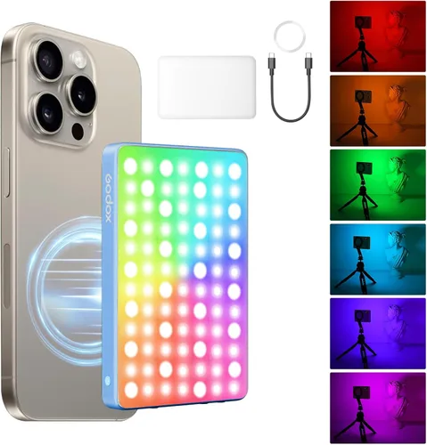 Miniatura 8 de GODOX MA5R - Luz de relleno LED con difusor suave, carga magnética, iluminación para selfies, mini luces de cámara 1800K-10000K, 14 modos FX