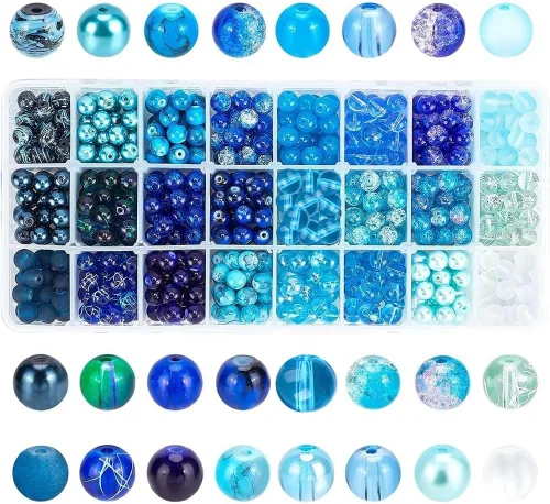 Miniatura 12 de 1080 cuentas de vidrio de 0.315 pulgadas (0.315 in), 24 colores negros, cuentas redondas de cristal de cristal, rosario de mármol, cuentas sueltas