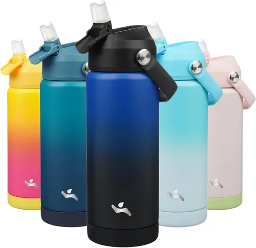 Miniatura 41 de Konokyo Botella de agua aislada con tapa de pajilla, botella de metal al vacío de acero inoxidable de 18 onzas con mango de silicona, color negro