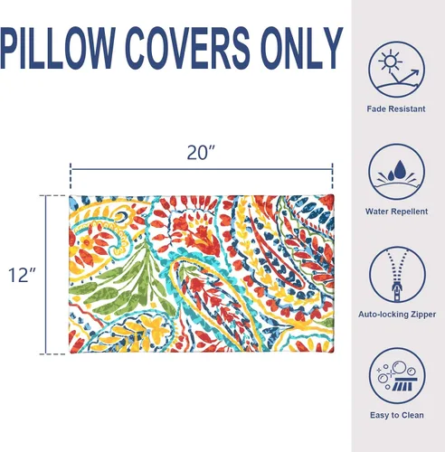 Miniatura 936 de Juego de 2 almohadas para exteriores de 16 x 16 pulgadas, repelentes al agua con interiores, para muebles de patio, hogar, jardín, geometría bohemia