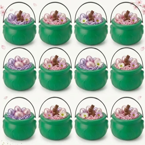 Miniatura 15 de PMU Caldero de Pascua de 8 pulgadas, 6 unidades, caldero de plástico verde, decoración de Pascua para decoración del hogar y fiesta