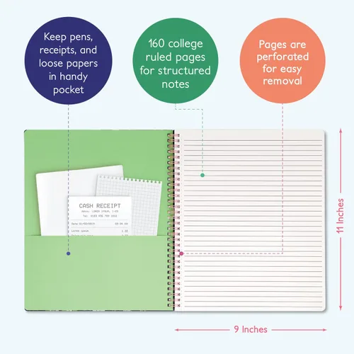 Miniatura 3 de Sweetzer & Orange S&O - Lindos cuadernos en espiral con rayas universitarias con bolsillos, cuaderno de tapa dura para mujer, bonitos cuadernos