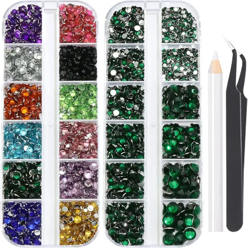 Miniatura 11 de 3520 diamantes de imitación de uñas color dorado champán para uñas, multiformas con parte trasera plana, diamantes de imitación redondos