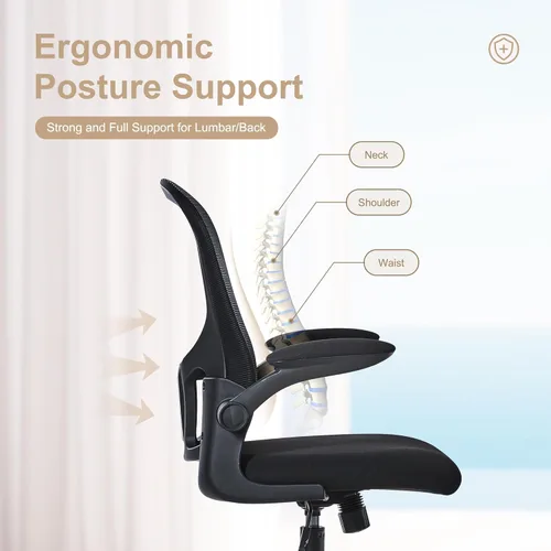 Miniatura 5 de HOOOWOOO Silla de oficina en casa de malla con reposabrazos abatible, silla de escritorio ergonómica moderna con soporte lumbar, respaldo