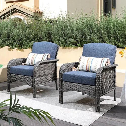 Miniatura 27 de CAODOC Juego de muebles de mimbre para patio, 4 piezas, para todo tipo de clima, sofá biplaza y mesa para patio trasero, balcón y terraza