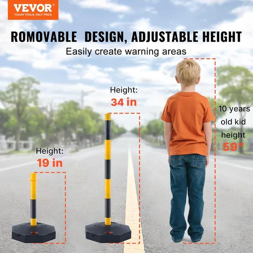 Miniatura 2 de VEVOR Conos de poste delineador de tráfico ajustable, paquete de 4, barrera delineadora de seguridad de tráfico con base rellenable de 8 pies