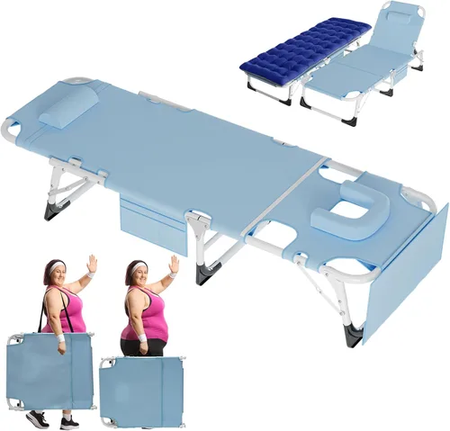 Miniatura 18 de NAIZEA Sillón plegable para exteriores, catre plegable 3 en 1 con colchón, sillas reclinables de patio de 4 posiciones, silla reclinable plegable