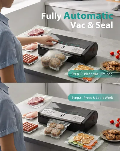 Miniatura 2 de 90kPa - Sellador al vacío 10 en 1 para alimentos, doble sellado térmico para porciones de carne a granel, modos secos y húmedos, cortador integrado