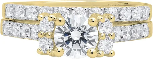 Miniatura 3 de Dazzlingrock Collection - Anillo de compromiso de 3 quilates (oro de 10 quilates, 3 piedras, circonita cúbica, 3 quilates)