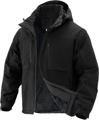 Miniatura 8 de Men's Winter Insulated Coat Warm Water Resistant Skiing Parka Jacket Fleece Lined Detachable Hood 7 Pockets Work Coat