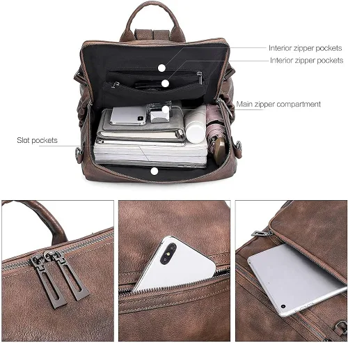 Miniatura 3 de CLUCI Mochila monedero para mujer, diseño de cuero, viajes, grandes señoras bolsas de hombro con borlas con imagen del producto cartera para mujeres