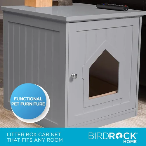 Miniatura 4 de BIRDROCK HOME Casa decorativa para gatos y mesa auxiliar Mesita de noche gris Caja de interior para mascotas Recinto para caja de arena Caja