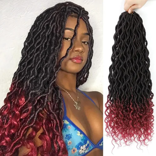 Miniatura 40 de Trenzas postizas Goddess, 6 paquetes de 18 pulgadas, cabello lacio, trenzado con ganchillo, para mujeres negras, trenzas postizas ombre con puntas