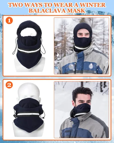 Miniatura 3 de JaGely 4 piezas de pasamontañas reflectante de alta visibilidad forro polar de invierno térmico ajustable cobertura completa para el cuello máscara