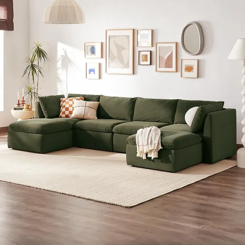 Miniatura 30 de mopio Sofá Seccional Modular de Gran Tamaño con Fundas Completamente Extraíbles y Almacenamiento, Convertible en Forma de U, en Forma de L