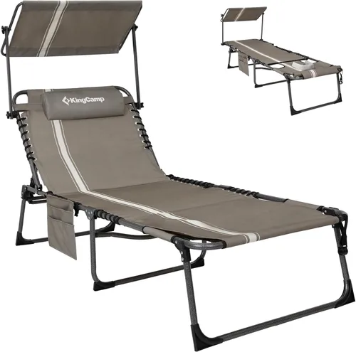 Miniatura 25 de KingCamp Silla de bronceado con agujero facial, sillas de descanso plegables para exteriores, cómodas, ajustables, de 5 posiciones, tumbona plegable