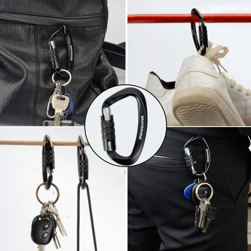 Miniatura 6 de Clips de mosquetón resistentes 12KN Aluminio D Ring Double Lock Caribeaner Hooks
