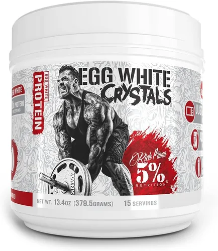 Rich Piana 5% Nutrition - Cristales de clara de huevo | Proteína en polvo de clara de huevo 100% pura | 0.71 oz de proteína | Se mezcla y almacena