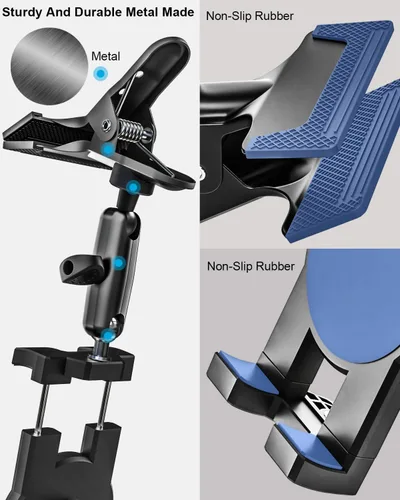 Miniatura 6 de Soporte para tablet para visera solar de automóvil, brazo mágico de metal, soporte de tableta ajustable de 360° con abrazadera ultra estable