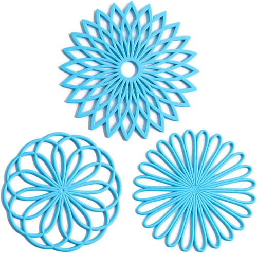Juego de 3 salvamanteles de silicona, almohadillas calientes para mesa y encimera, salvamanteles para platos calientes, antideslizantes y Azul cielo