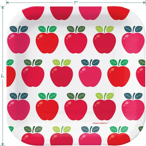 Miniatura 4 de HOME & HOOPLA Apple Party Supplies – Platos y servilletas de papel cuadrado de manzana roja (sirve 16) – Vajilla temática de manzana, otoño