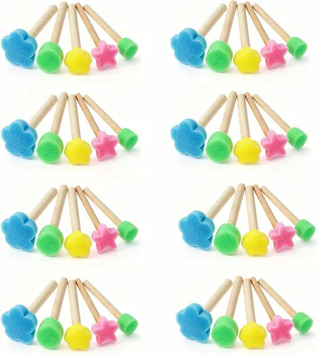 Miniatura 12 de Paquete de 53 pinceles de esponja para pintura, pinceles de pintura lavables, juego de pintura para niños pequeños, rodillo de espuma de aprendizaje