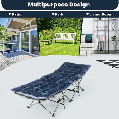 Miniatura 6 de Giantex Almohadilla para cuna de campamento, 75 x 27.5 x 3 pulgadas, cojín reclinable con 4 correas de fijación, cojín grueso para silla de descanso