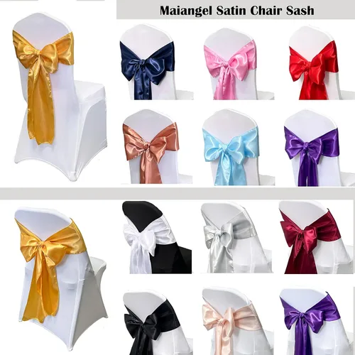Miniatura 5 de Bandas de satén para silla, lazos para silla, 12 lazos para silla, bandas traseras para bodas, fiestas, eventos, banquetes, decoración de fundas