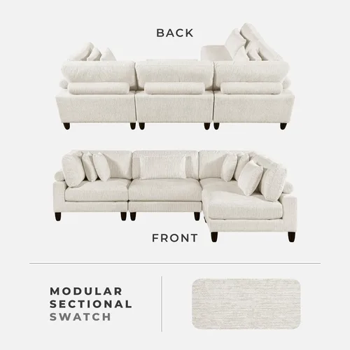 Miniatura 6 de Lexicon Sofá modular de 120 pulgadas, sofá modular de microfibra de gran tamaño de 4 plazas en forma de L, 6 almohadas decorativas y arreglo Beige