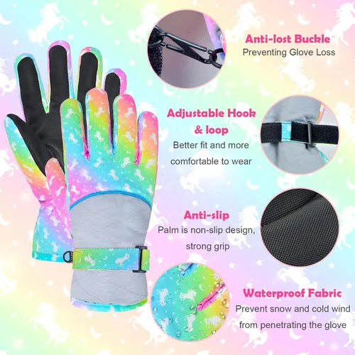 Miniatura 4 de Guantes de nieve de invierno para niños, guantes de esquí impermeables para niñas, guantes de nieve para niños pequeños, guantes de snowboard