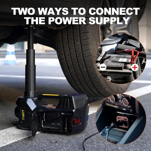 Miniatura 6 de TYAYT Kit de gato eléctrico para automóvil, gato hidráulico de 5 toneladas con bomba inflable incorporada, gato portátil de 12 V con luz LED