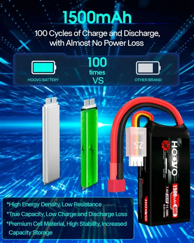 Miniatura 5 de HOOVO Paquete de batería Lipo RC 2S 7.4V 1500mAh 60C con conector T para RC Barco, Camión, Helicóptero RC, Avión, Quadcopter, UAV, Dron, FPV Racing