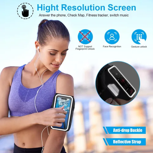 Miniatura 7 de Brazalete de teléfono para correr con soporte para auriculares, diseño 3D para teléfonos celulares para iPhone 17/16/15/13 Pro/Plus y S24/S20, Negro