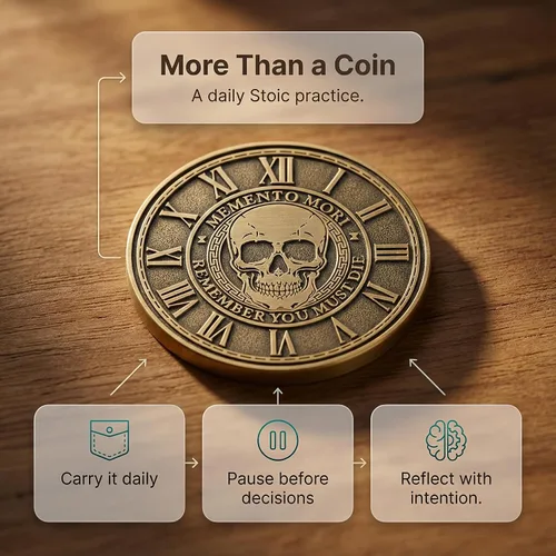 Miniatura 3 de Memento Mori Medallón de moneda estoicismo, regalo Amor Fati Metal Gold Color Token EDC Challenge Stoic Reminder Colgante Momento Mori Regalo