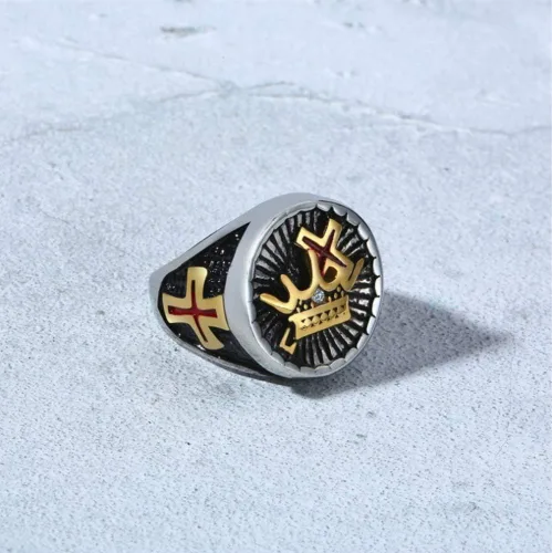 Miniatura 2 de Blowin - Anillo de acero inoxidable para hombre con corona de caballero y cruz religiosa gótica