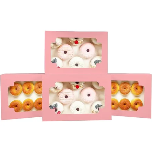Miniatura 10 de qiqee Caja de galletas rosa autodesplegable con ventana 12x8x2.5 pulgadas 18 paquetes Dos usos Plegable en un segundo Caja de pastelería galletas