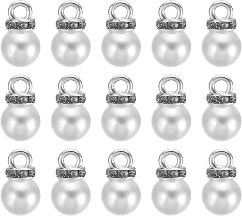 PATIKIL 100 cuentas de perlas de perlas de imitación con diamantes de imitación DIY para hacer joyas, pulseras y aretes Plateado blanco