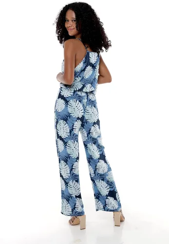Miniatura 3 de Camisa hawaiana Luau o overol con cuello en V para parejas con bolsillos en color azul marino de palma del Pacífico