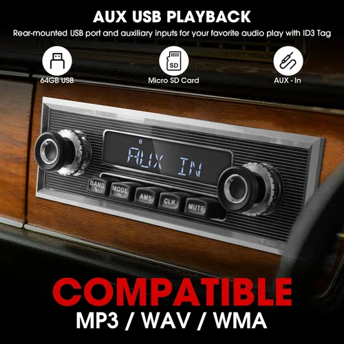 Miniatura 4 de Estilo retro clásico Radio de coche - ABSOSO Bluetooth de una sola ranura Vintage Estéreo - Sintonizador AM FM USB AUX Entrada 4.1 CHN Salida