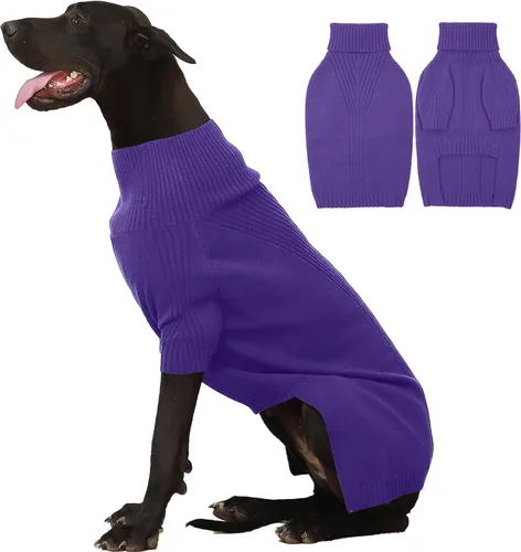Miniatura 14 de IECOii Suéter extragrande para perro, suéteres térmicos cálidos para perros de raza gigante, ropa de punto, cuello alto de invierno, elástica