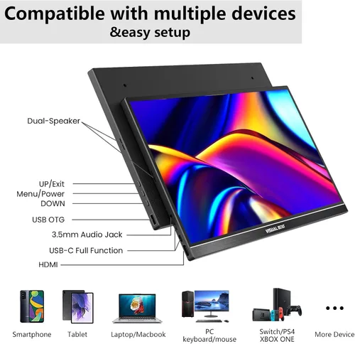 Miniatura 7 de Monitor portátil Pantalla táctil de 15.6 pulgadas 1080P USB-C HDMI Pantalla de computadora HDR IPS Pantalla de cuidado ocular 100% sRGB con cubierta