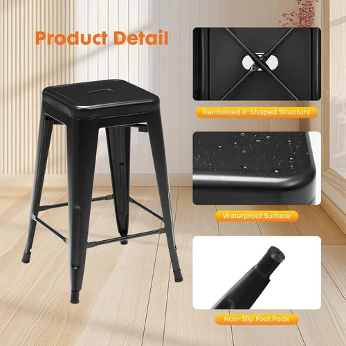 Miniatura 4 de Sweetcrispy Juego de 4 taburetes de bar de metal, apilables de 24 pulgadas, sillas de metal Trattoria clásicas para restaurante, sillas de bar sin