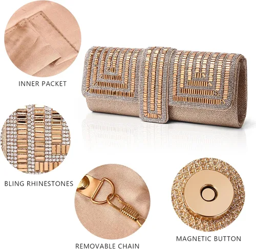 Miniatura 21 de Labair Bolso de noche y embragues para mujer, bolso de mano brillante con diamantes de imitación, bolso formal para fiesta de boda.