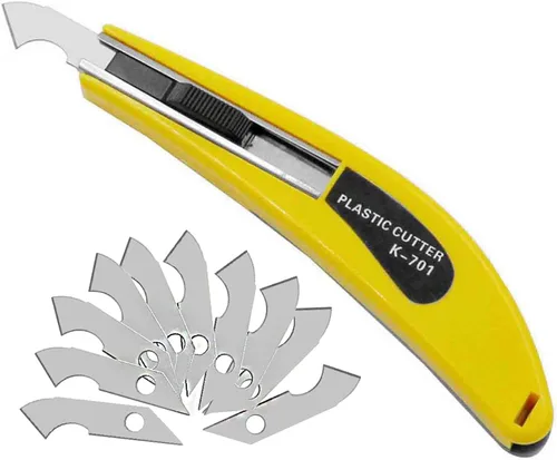 Miniatura 8 de Cuchillo profesional de corte de láminas de plexiglás acrílico, con un mango curvo, es más cómodo de usar. Un mango, 11 cuchillas. (Amarillo)