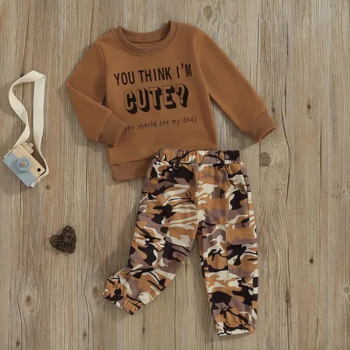 Miniatura 48 de Mandizy Conjunto de ropa de otoño para bebé niña pequeña, sudadera de manga larga con estampado de letras bendecidas, pantalones de camuflaje
